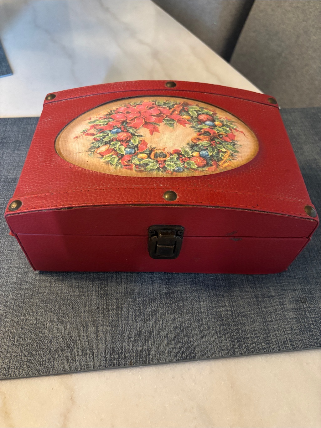 Vintage Leather Red Jewelry Trinket Box